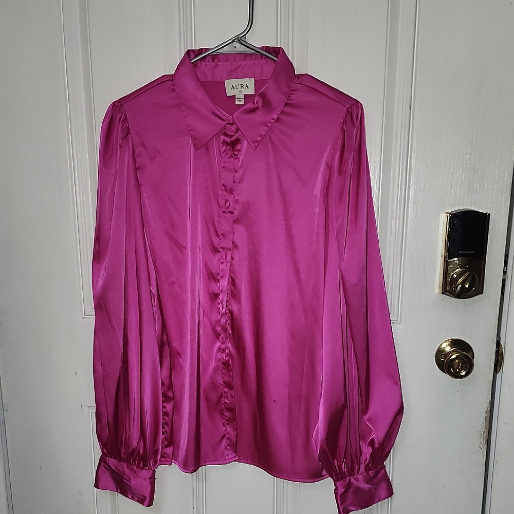 Aura Fuchsia Satin Blouse